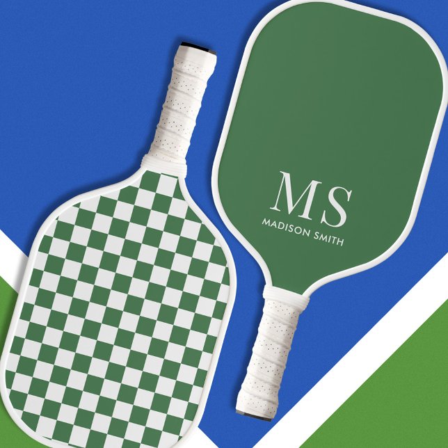Aesthetic Green Chequered Monogram Pickleball Paddle (Creator Uploaded)