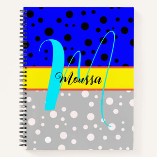 Aesthetic Grey & Blue Colour - Name Monogrammed Notebook