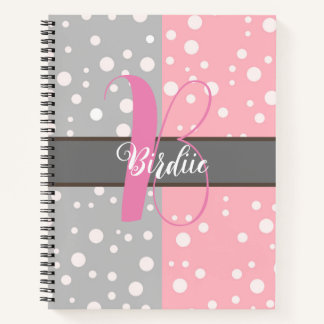 Aesthetic Grey & Pink Colour - Name Monogrammed Notebook