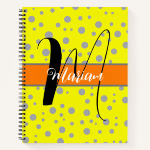 Aesthetic Grey & Yellow Colour - Name Monogrammed Notebook