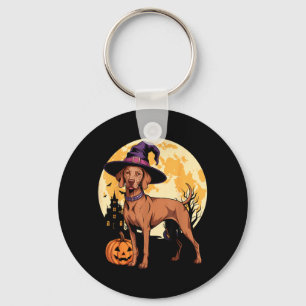 Aesthetic Halloween Vizsla Dog Witch Pumpkin Key Ring