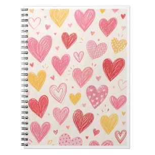 Aesthetic Hand-Drawn Heart Pattern Notebook