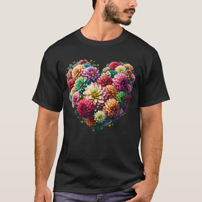 Aesthetic Heart Dahlias Flower for Girls Women T-Shirt (Front)