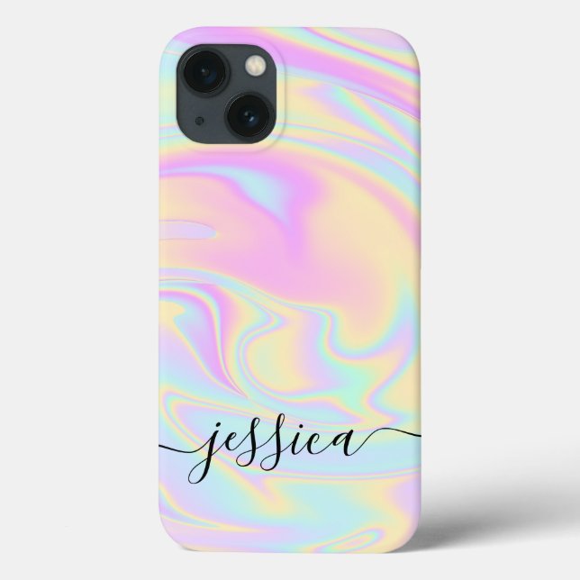 Aesthetic Holographic Elegant Script Signature Case-Mate iPhone Case (Back)