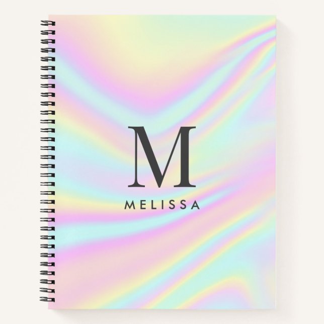 Aesthetic Holographic Monogram Name Notebook (Front)
