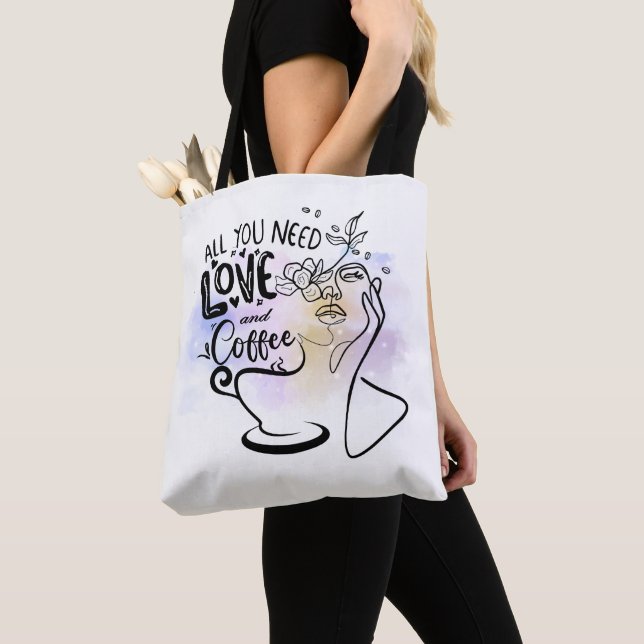 Aesthetic Illustrations, Girl's Coffee Tote Bag (Close Up)