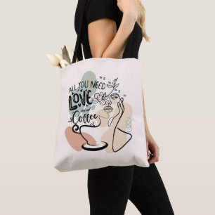 Aesthetic Illustrations, Girl's Coffee Tote Bag
