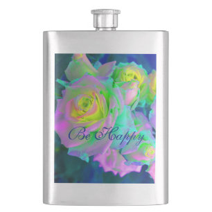 Aesthetic Iridescent Pearly Roses Be Happy Hip Flask