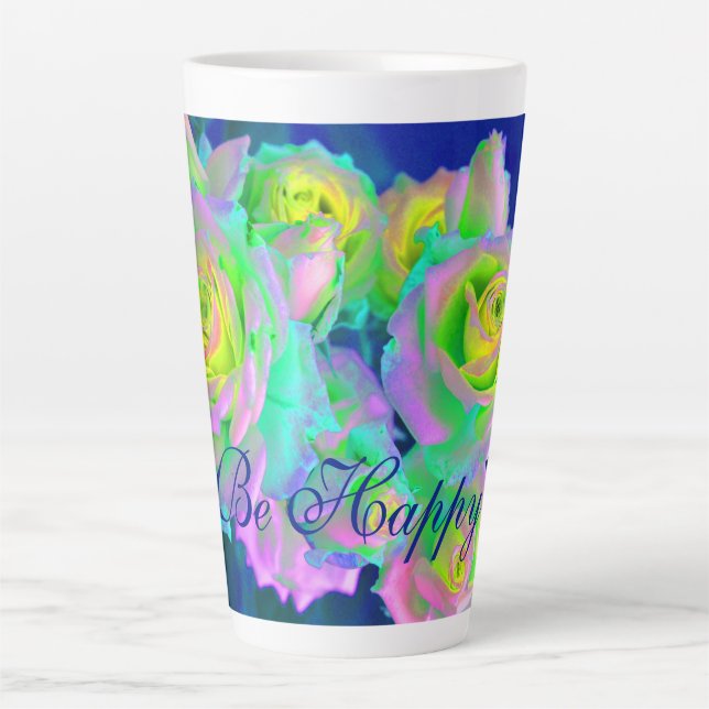  Aesthetic Iridescent Pearly Roses Be Happy Latte Mug (Front)
