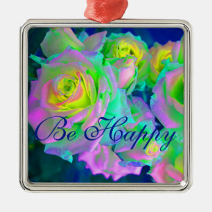 Aesthetic Iridescent Pearly Roses Be Happy Metal Tree Decoration