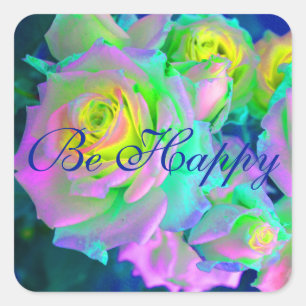 Aesthetic Iridescent Pearly Roses Be Happy Square Sticker