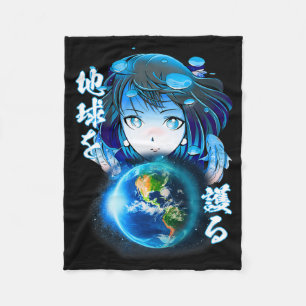 Aesthetic Japanese Anime Shirt Girl Earth Day Worl Fleece Blanket
