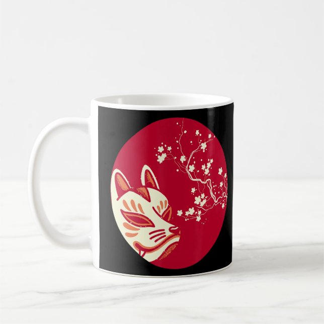 Aesthetic Japanese Fox Kitsune Mask  Coffee Mug (Left)