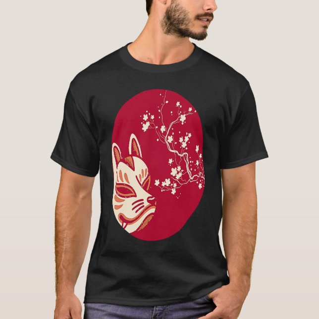 Aesthetic Japanese Fox Kitsune Mask T-Shirt (Front)