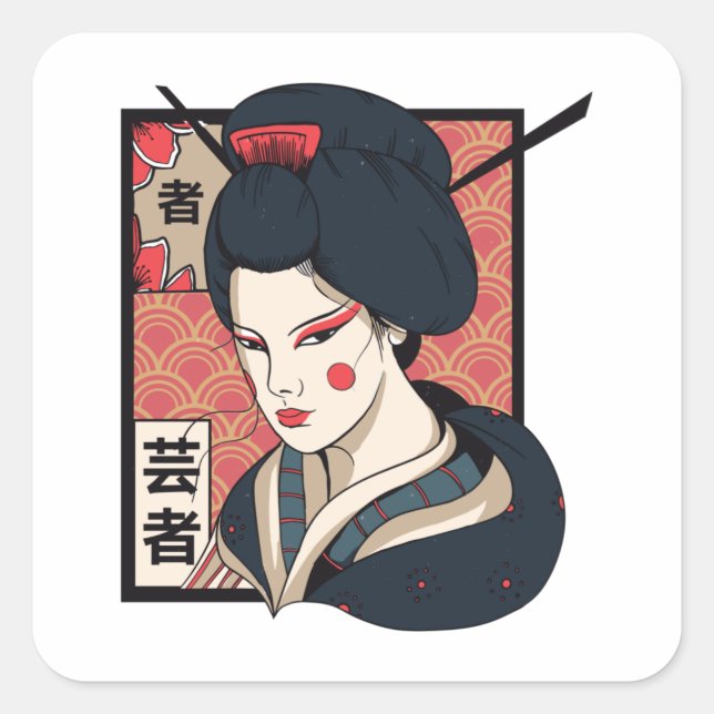 Aesthetic Japanese Geisha Square Sticker (Front)