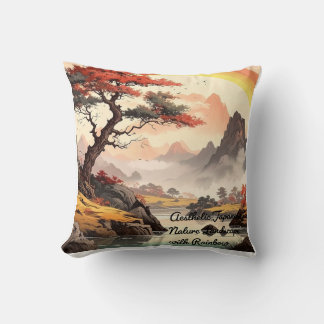 Aesthetic Japanese Nature Landscape with Rainbow Cushion