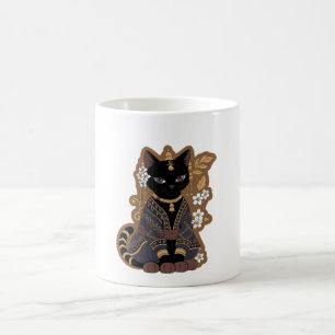 Aesthetic Javanese Black Cat Floral Traditional Coffee Mug