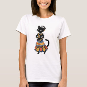 Aesthetic Javanese Black Cat in Traditional Kebaya T-Shirt