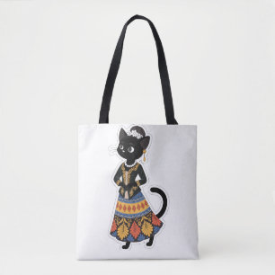 Aesthetic Javanese Black Cat in Traditional Kebaya Tote Bag