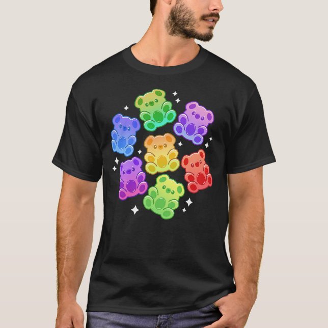 Aesthetic Kawaii Cute Rainbow Gummy Bear T-Shirt (Front)
