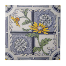 Aesthetic Late Victorian Blue Yellow Floral Repro 