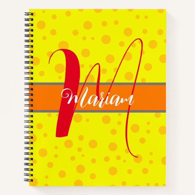 Aesthetic Lemon Yellow Colour - Cute Name Monogram Notebook (Front)