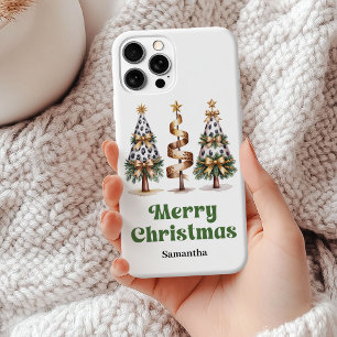 Aesthetic leopard Christmas trees personalised   iPhone 15 Mini Case