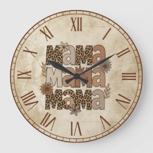 Aesthetic Leopard Print Mama Typography Large Clock