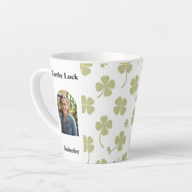 Aesthetic Lucky Charm Four Leaf Clover Custom Latte Mug (Left Angle)