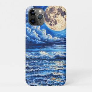 Aesthetic Lunar Space Design,Blue Galaxy Moon iPhone 11 Pro Case