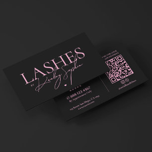 Aesthetic Minimal Lash Tech Pink Black Business Card