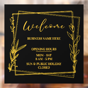 Aesthetic Minimalist Business Name Open Hours Window Cling