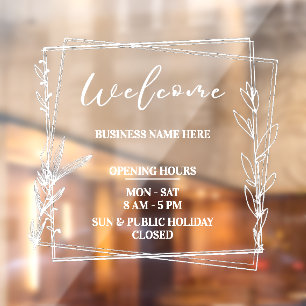 Aesthetic Minimalist Business Name Open Hours Window Cling