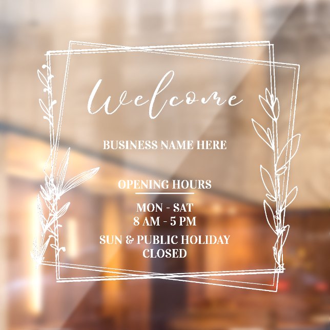 Aesthetic Minimalist Business Name Open Hours Window Cling (Sheet 2)