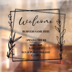 Aesthetic Minimalist Business Name Open Hours Window Cling