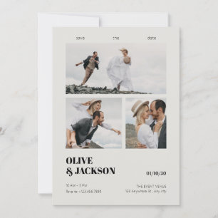 Aesthetic modern photo collage wedding save the date