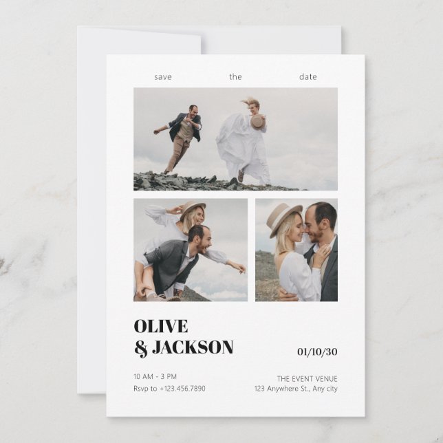 Aesthetic modern photo collage wedding save the date (Front)