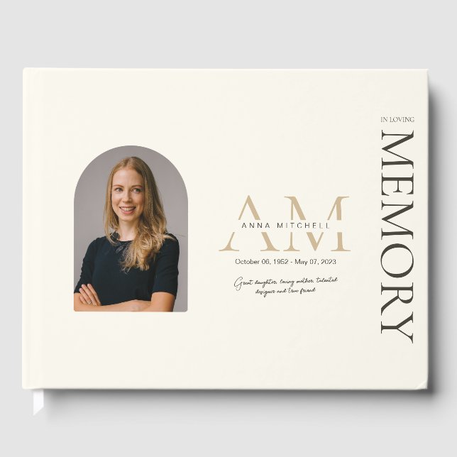 Aesthetic Monogram Funeral Memorial Guest Book (Front)