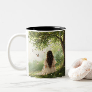 Aesthetic Mug – Girl with Butterflies Nature Desig