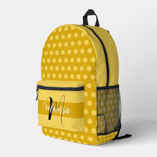 Aesthetic Mustard Colour - Earthy Name Monogram Printed Backpack (Back Corner Right)