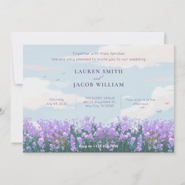 Aesthetic nature blue sky flower spring wedding invitation (Front)