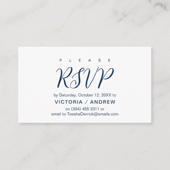 Aesthetic Navy Blue font, Wedding RSVP respond Enclosure Card (Front)