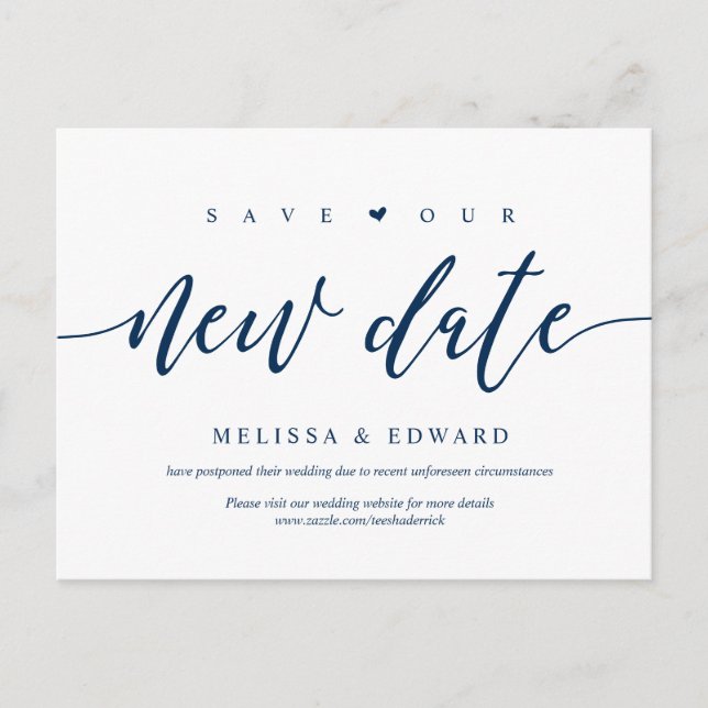 Aesthetic Navy Blue, Save our new date, postponed Postcard (Front)