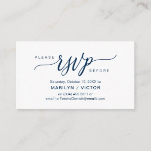 Aesthetic Navy Blue Script, Party RSVP respond Enclosure Card