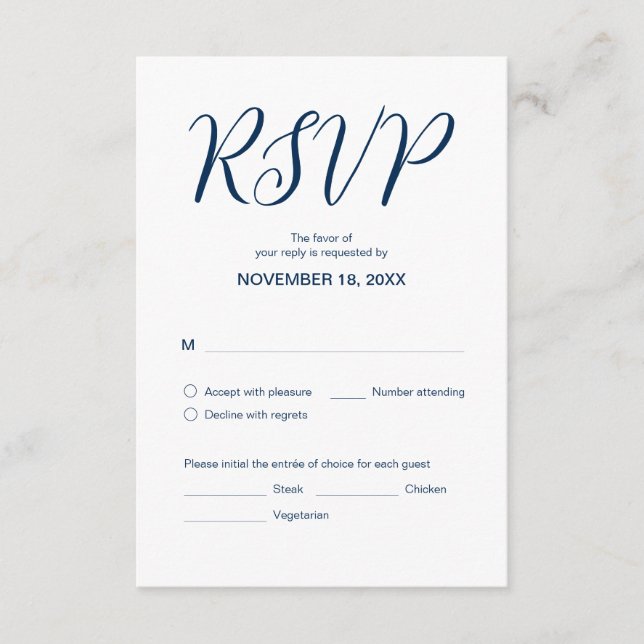Aesthetic Navy Blue, Wedding Dinner RSVP, Respond Enclosure Card (Front)