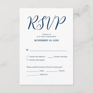 Aesthetic Navy Blue, Wedding Dinner RSVP, Respond Enclosure Card