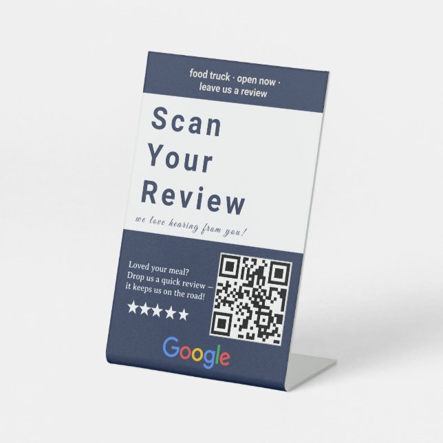  Aesthetic Navy Share Your Experience QR Code Pedestal Sign (Front)