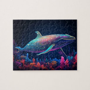 Aesthetic neon whale illustration jigsaw puzzle
