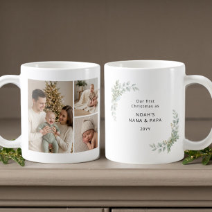 Aesthetic New Grandparents First Christmas Photo Coffee Mug