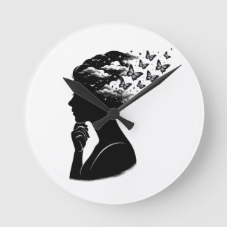 Aesthetic Night Sky Butterfly Art Round Clock